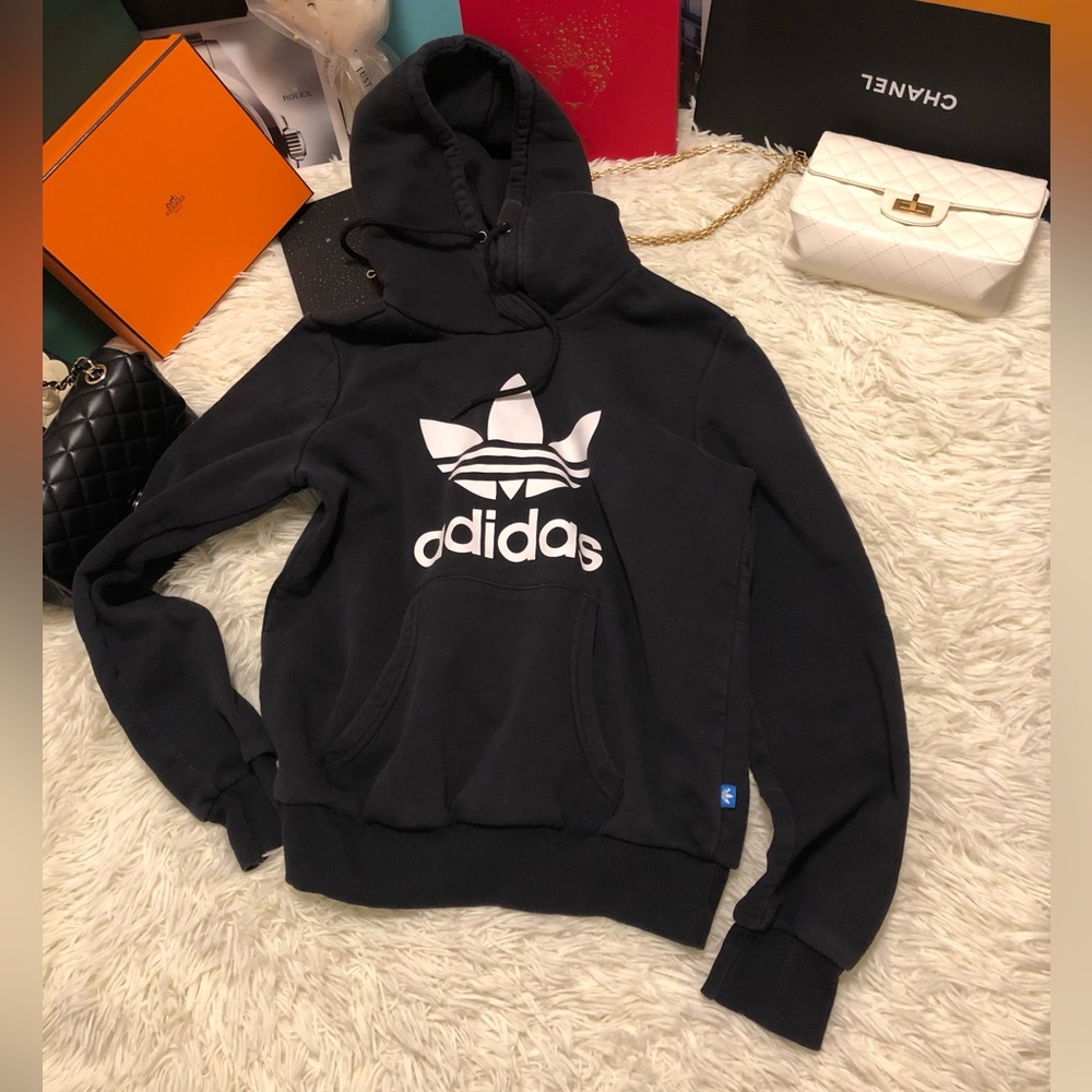 adidas Black Hoodie with White Trefoil Label (Free Mystery Clothes)